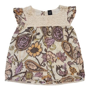 WHITE with Lace and Floral Pattern Short Sleeve Shirt